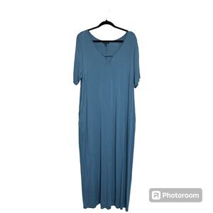 Lane Bryant Maxi Dress Women's 18‎ 20 Short Sleeve Blue V-neck Flowy Stretchy